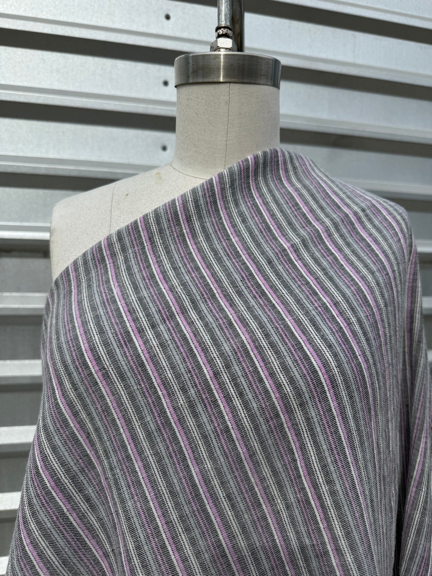 Grey Purple White Stripe Cotton Gauze Woven "Heather Tracks"