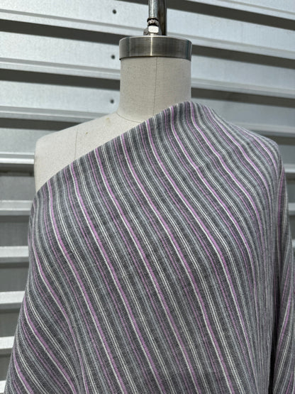 Grey Purple White Stripe Cotton Gauze Woven "Heather Tracks"