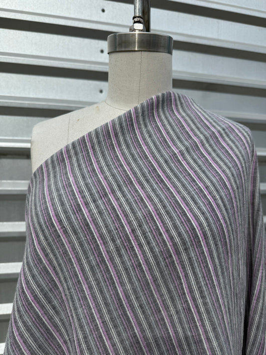 Grey Purple White Stripe Cotton Gauze Woven "Heather Tracks"