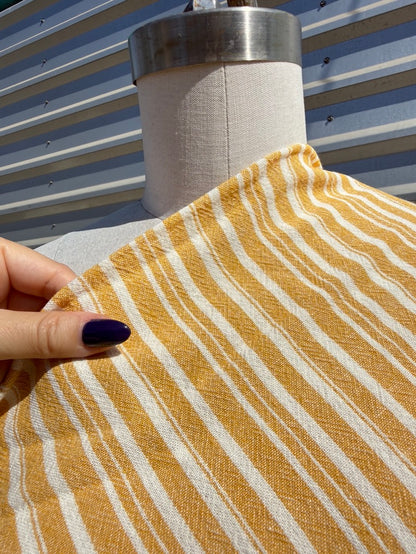 Gold Yellow White Stripe Cotton Gauze "Marigold Sun"