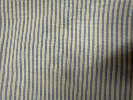 Baby Blue White Stripe Cotton Seersucker Woven “Sea Side Rhymes’
