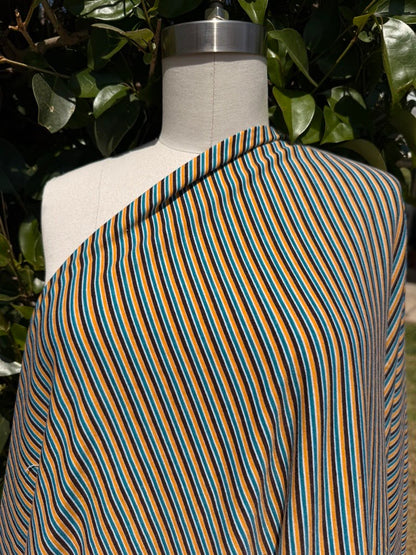 Thin Stripe Teal Brown Yellow White Vintage Cotton Spandex Jersey "Uncle Dave"