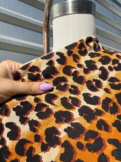 Orange Black Leopard Animal Print Rayon Crepe "Big Meow”