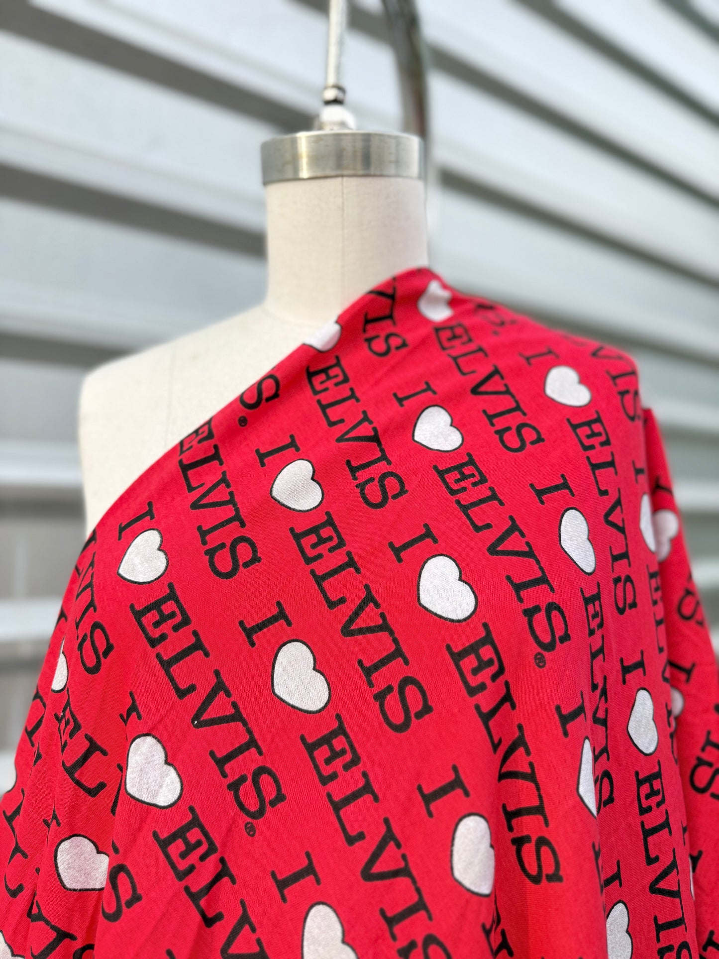 Red White Black Heart "I love Elvis" Print CottonJersey "Love of "The King"