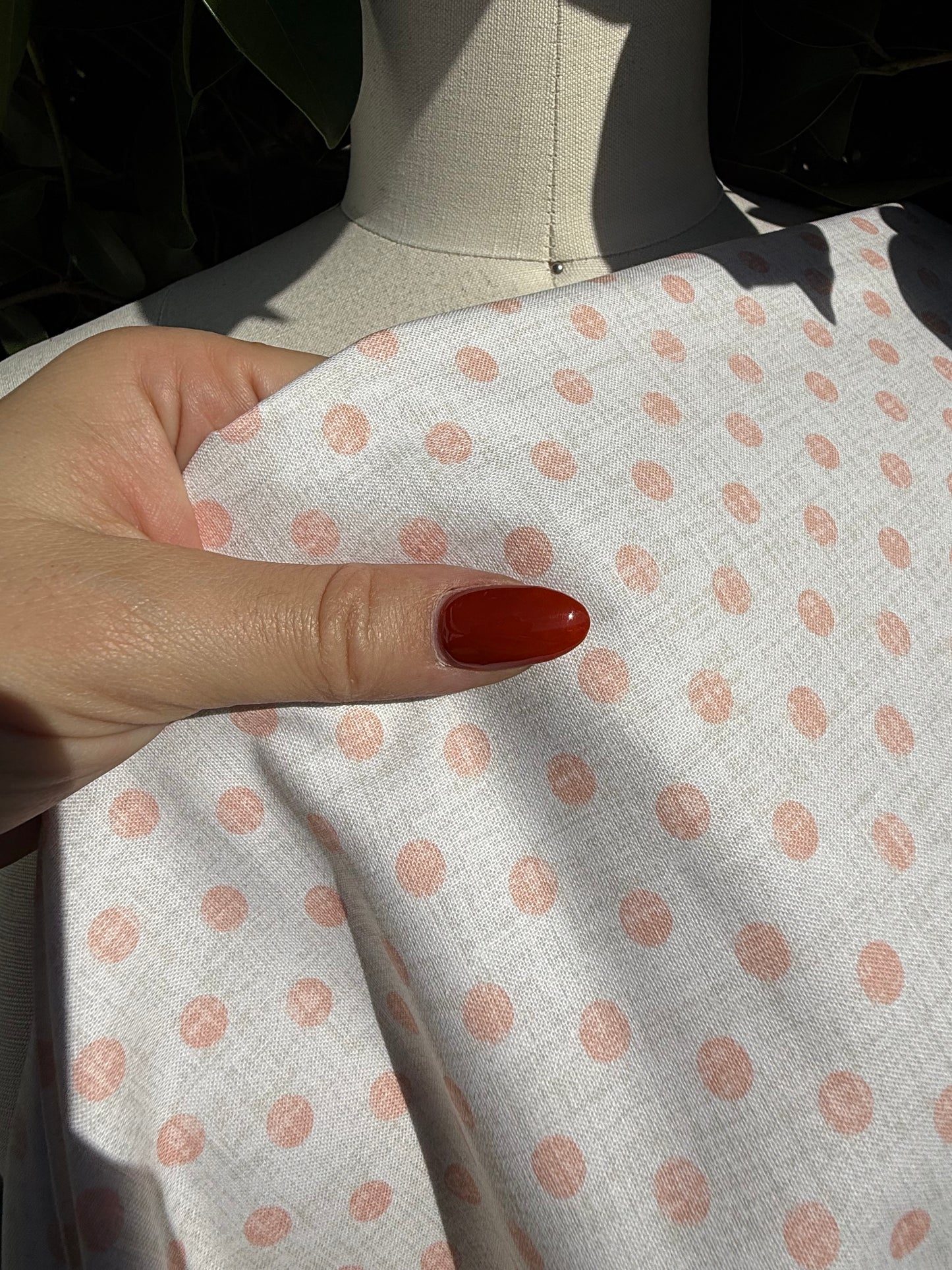 Light Peach White Mini polka Dot crosshatch Quilt Cotton Poplin Woven "Babydoll"