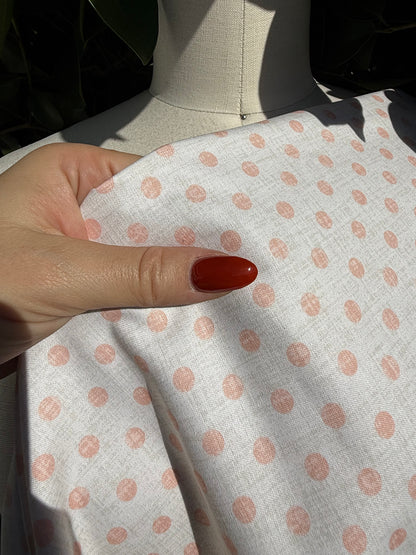 Light Peach White Mini polka Dot crosshatch Quilt Cotton Poplin Woven "Babydoll"