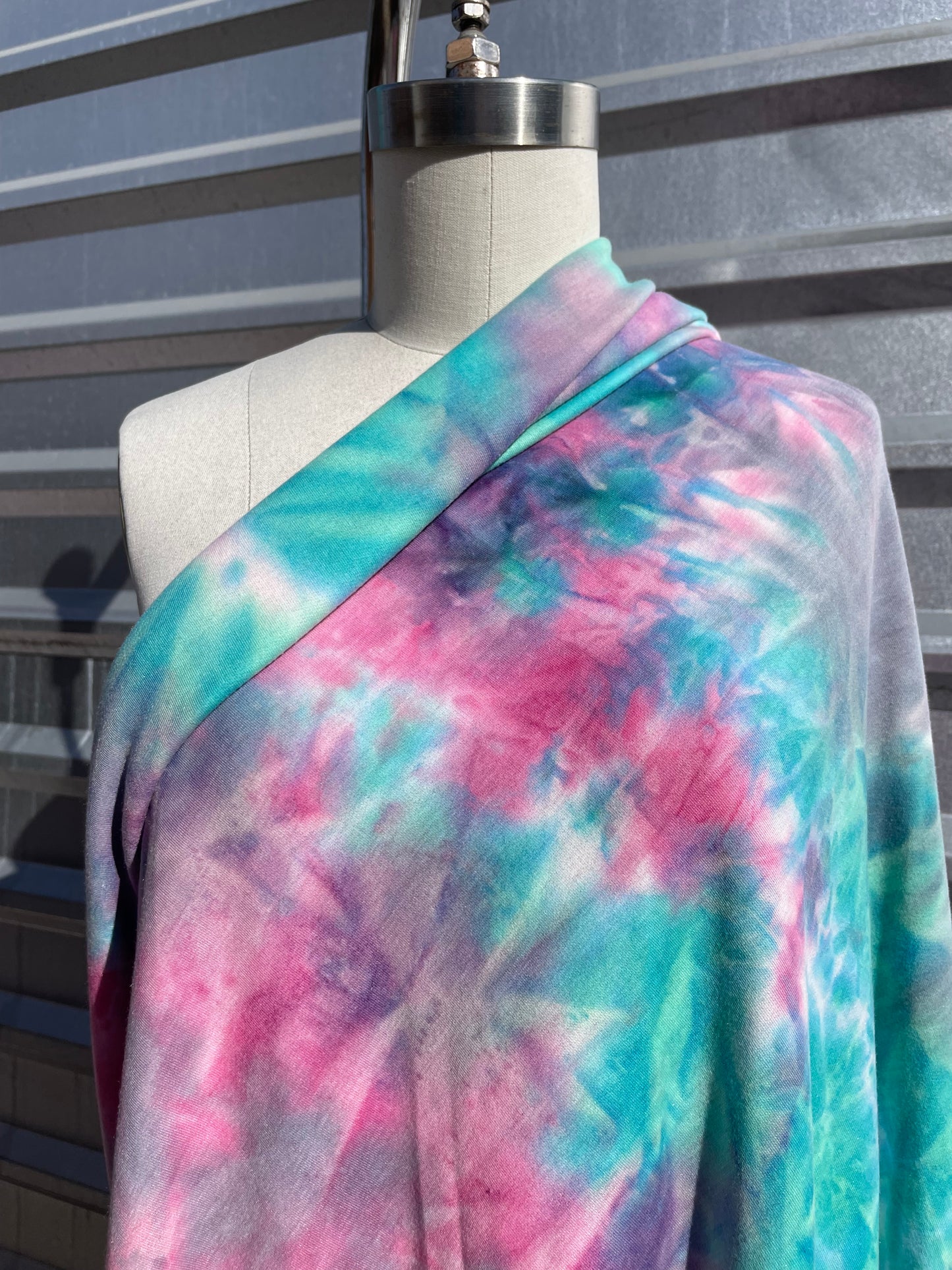 SeaFoam Pink Purple Rayon Spandex French Terry Yoga Jersey Fabric "Unicorn Warrior"