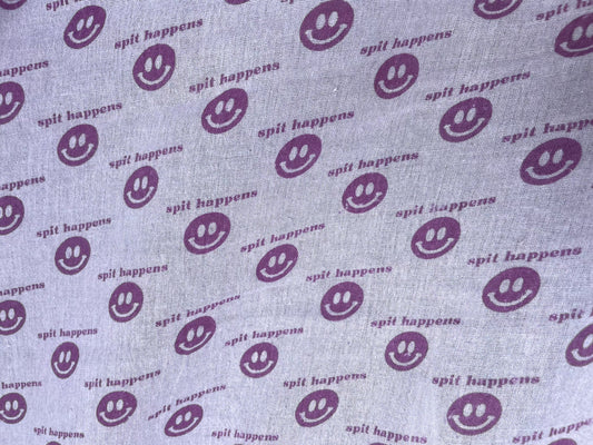 Purple White Smiley Face Cotton Gauze "Spit Happens"