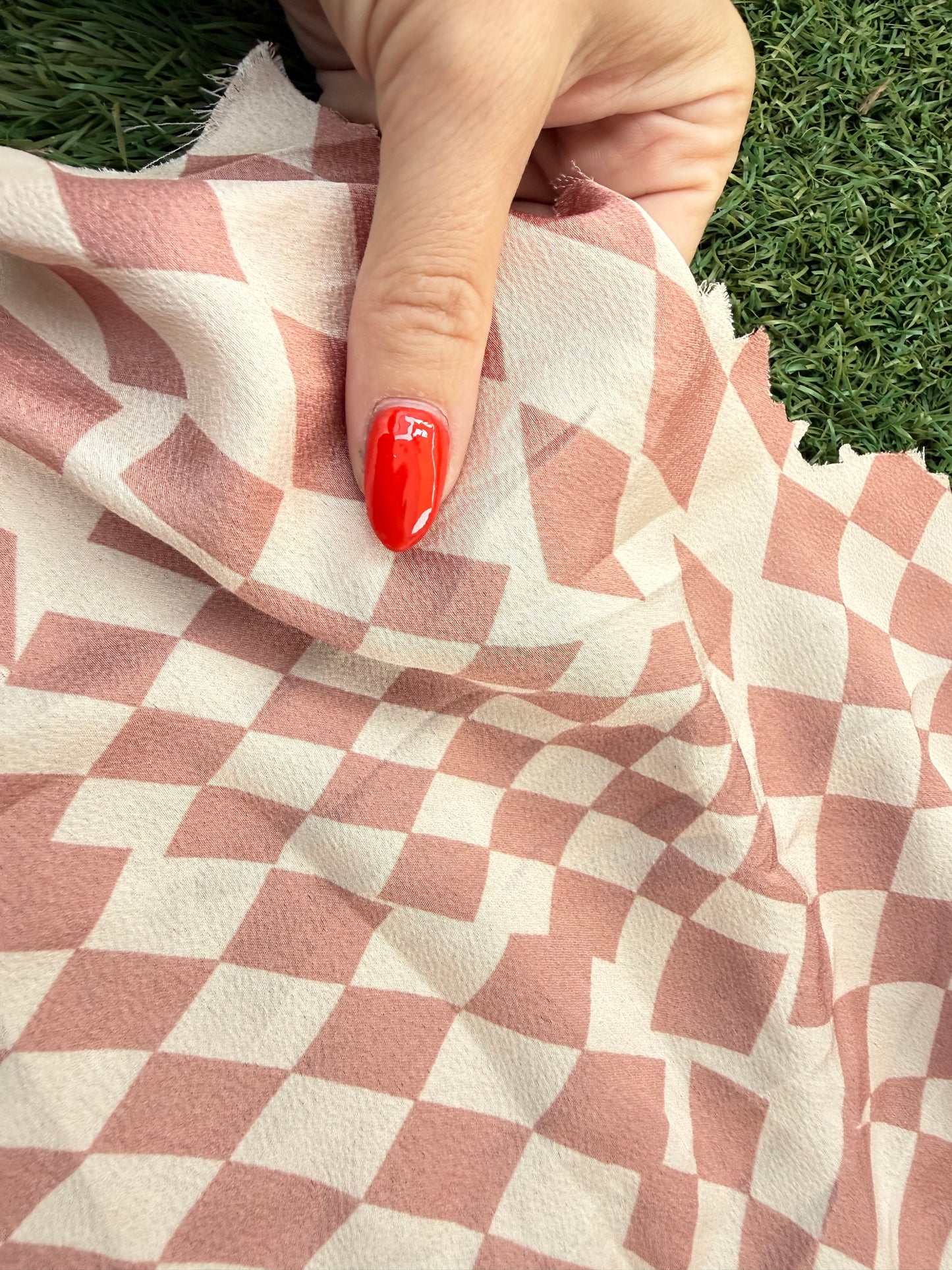 Pink Mauve Checker Marble Swirl Ripple Polyester Charmeuse Crepe "Warped Roses”