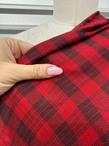 Red Black Plaid Rayon Challis Woven "Jacky"
