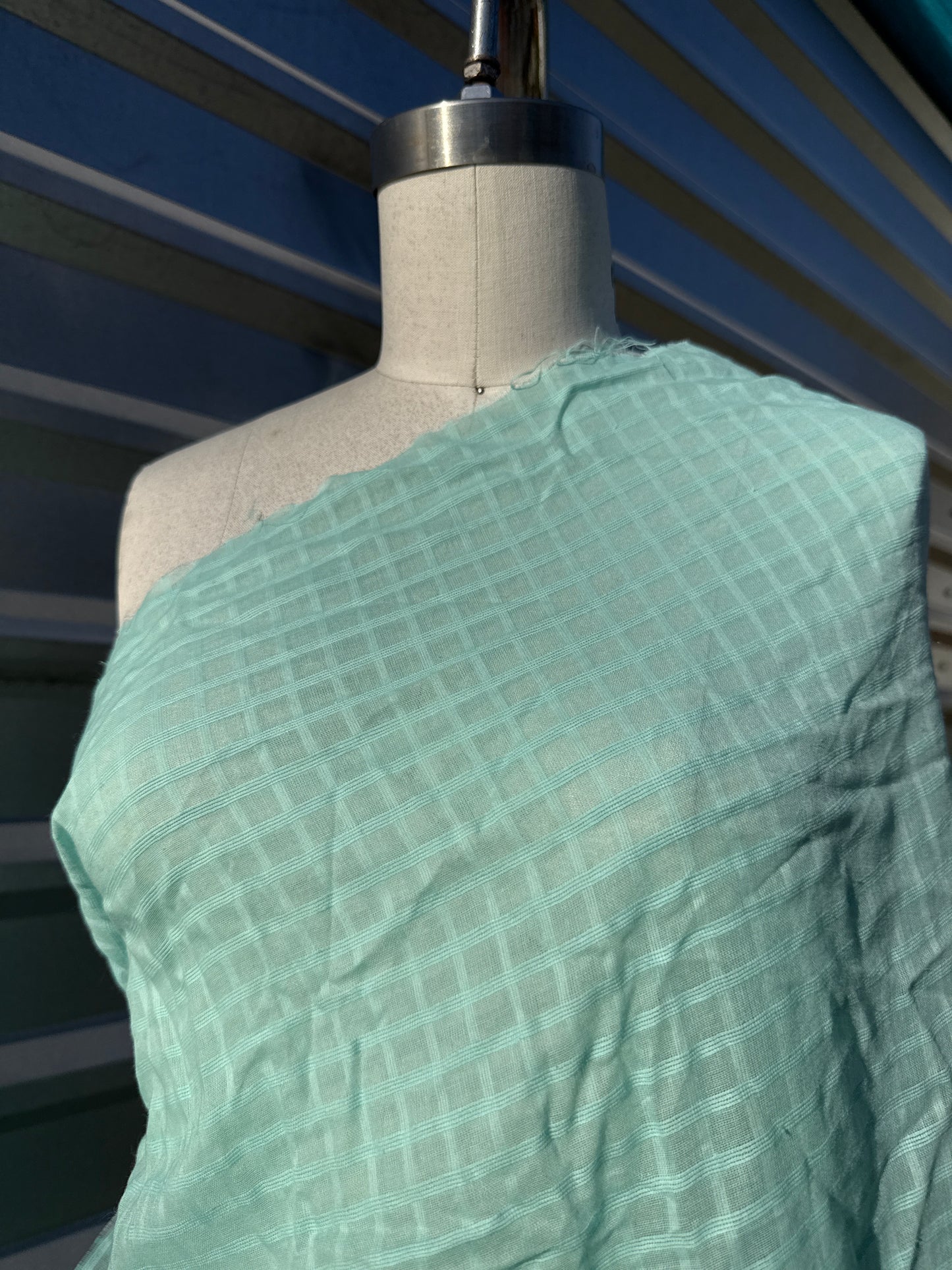 Light Blue  Sheer Plaid Cotton Voile "Window to the Sea"