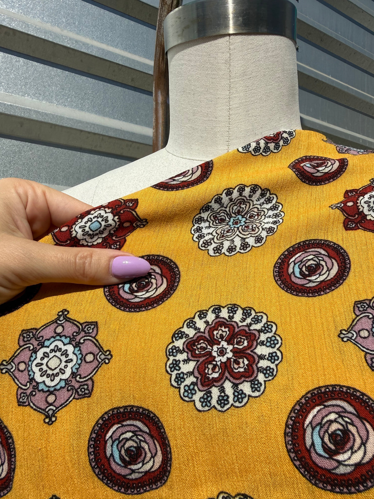 Gold Yellow White Boho Print Rayon Crepe Woven "Joshua Tree Summer"