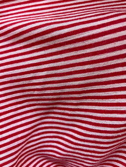 Red White Vertical Stripe Rayon Crepe Woven "Peppermint Stripe"