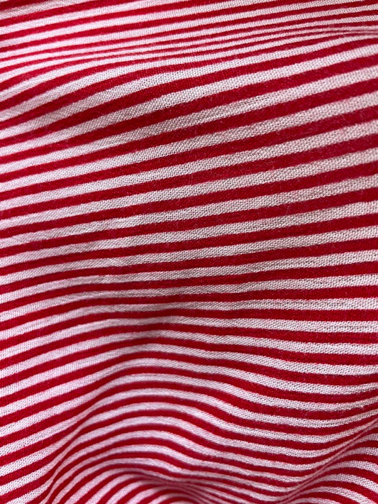 Red White Vertical Stripe Rayon Crepe Woven "Peppermint Stripe"