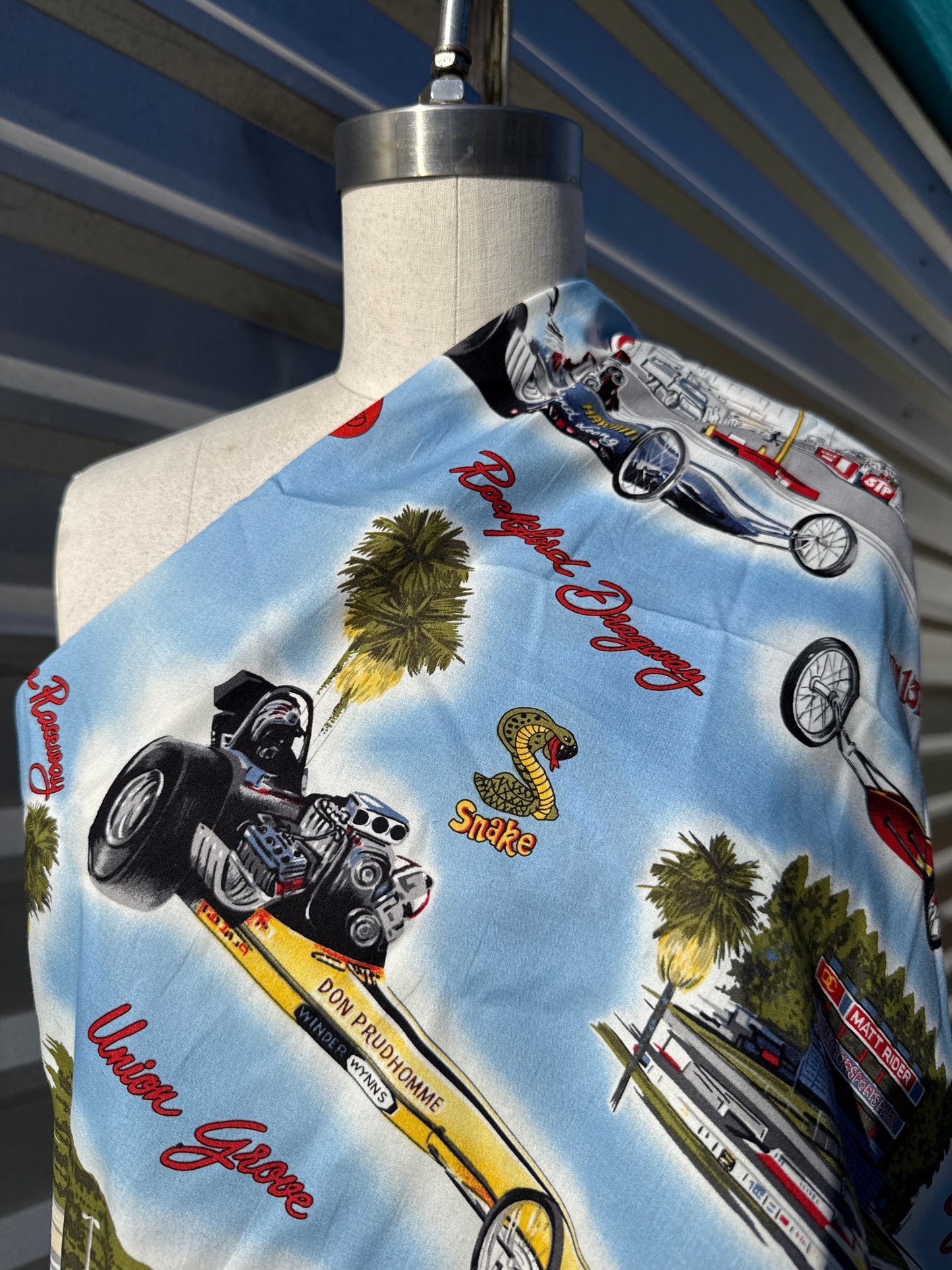 Blue Red Yellow Vintage Race Car Shirting Woven "Fast Track"