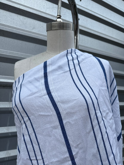 White Blue Thin Stripe Cotton Gauze "Sea Tea"