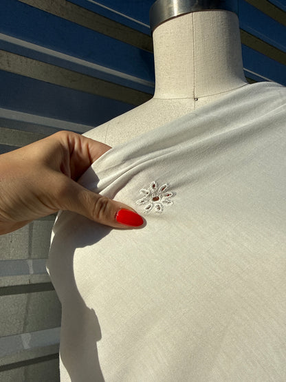 White Eyelet Cotton Jersey "Daisy Dot"