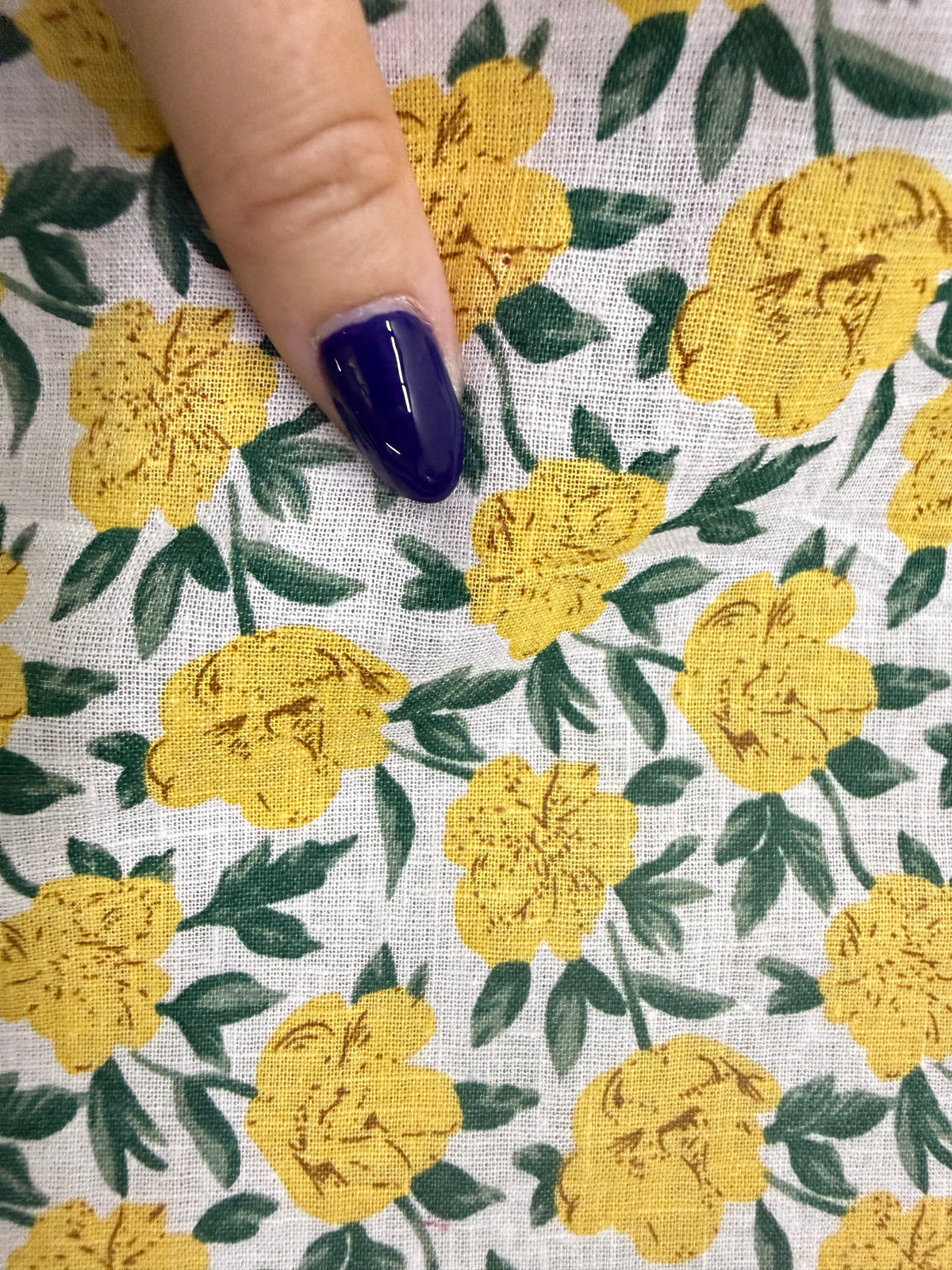 Yellow Rose White Green Print Cotton Linen Fabric "Jules”