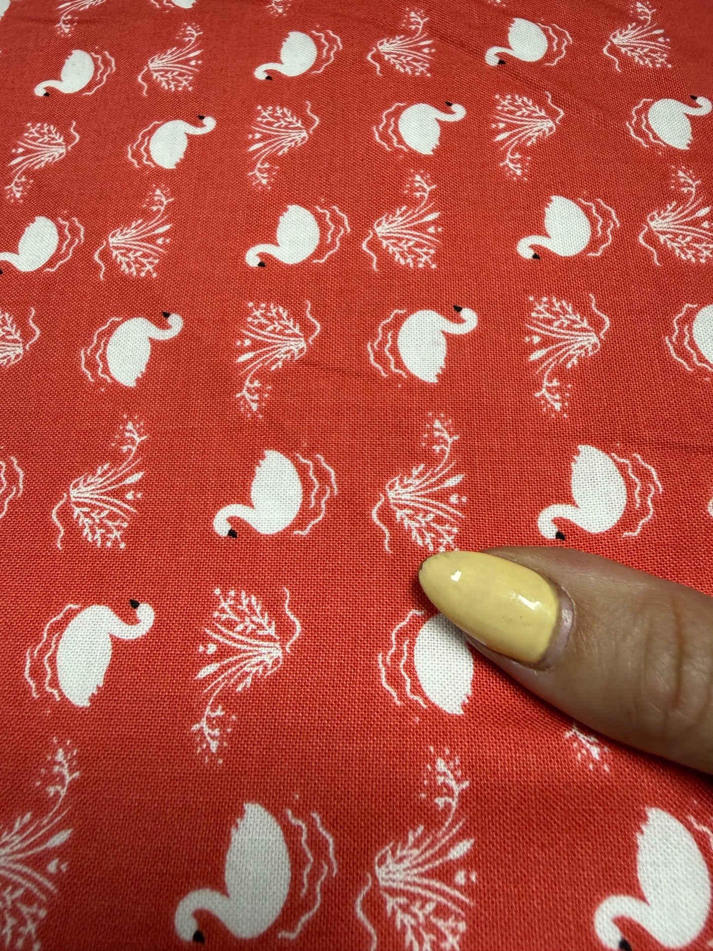Coral White Swan Ditsy Print Quilt Cotton "Swan Song”