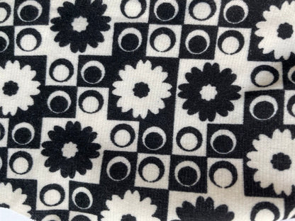 Black White Floral Geometric Polyester Spandex Ponte Knit "OP ART Daisy"