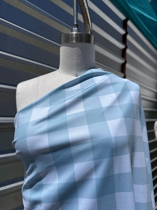 Light Blue Gingham Print Nylon Spandex Swim Knit "Dorthy Dives"