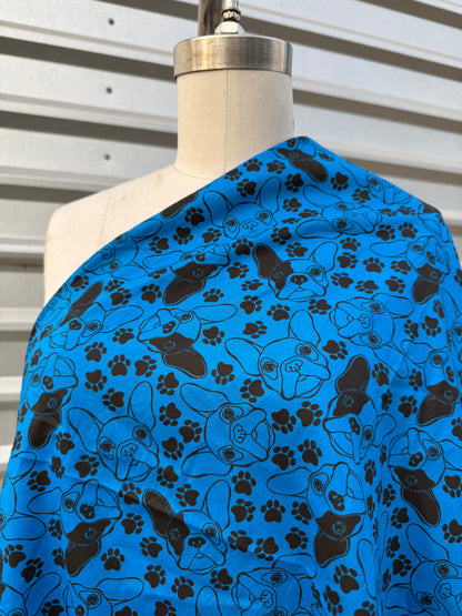 Blue Black Dog Paw Print Cotton Spandex Poplin Woven "Best Boy"