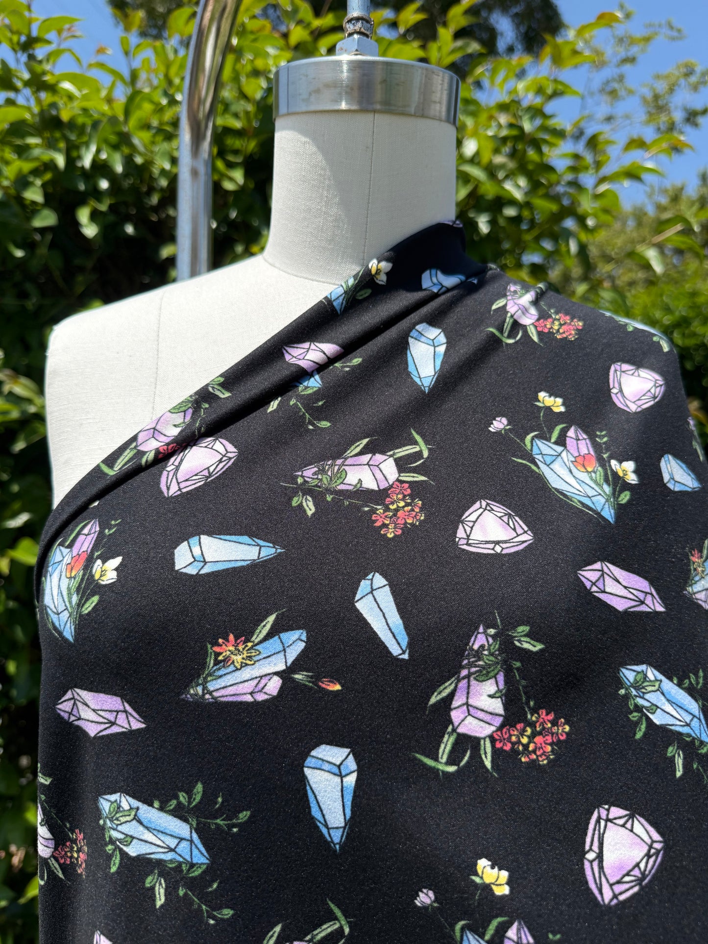 Black Blue Purple Green Crystal Floral Print Polyester Spandex DTY Jersey Crystal Charging"
