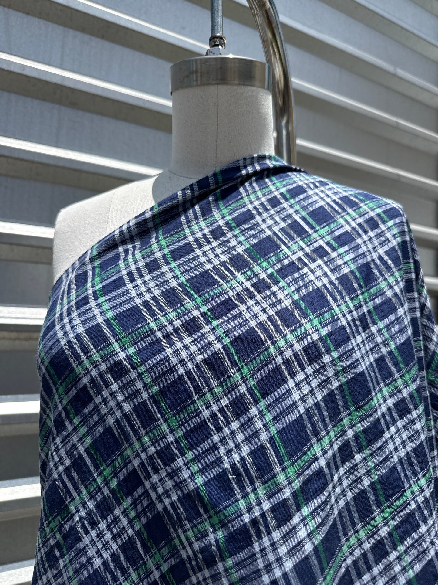 Green White Blue Plaid Cotton Poplin Shirting Texture Woven "Classic Taylor"