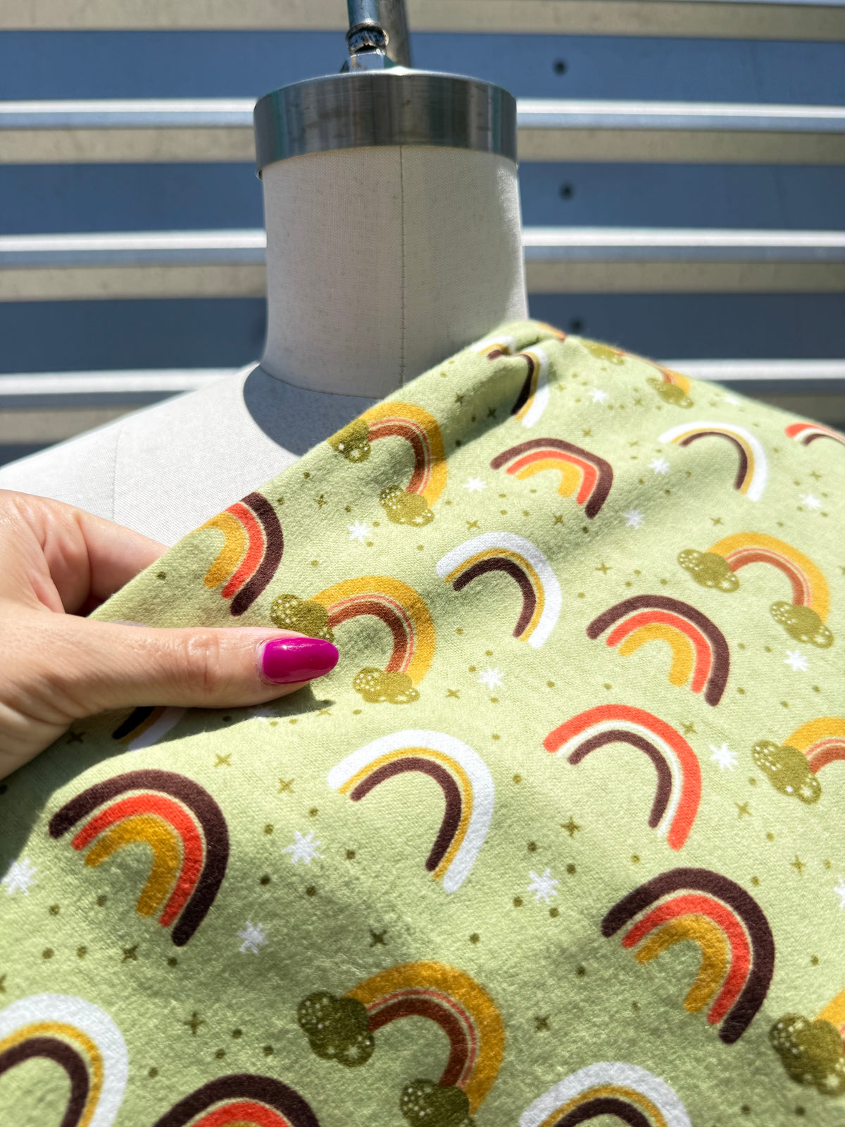 Olive Green Brown yellow Rainbow Print Quilt Cotton Flannel "Olive Cloud"