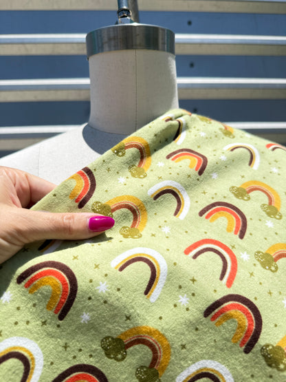 Olive Green Brown yellow Rainbow Print Quilt Cotton Flannel "Olive Cloud"