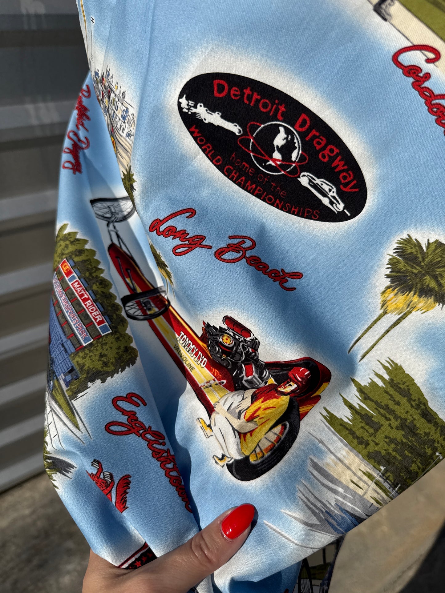 Blue Red Yellow Vintage Race Car Shirting Woven "Fast Track"