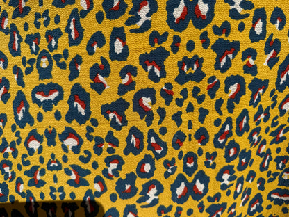 Yellow Navy Red Cream Leopard Print Polyester Crepe Woven "Wild Cat"