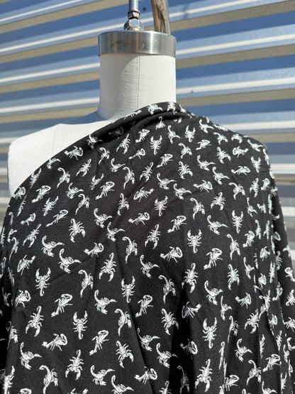 Black White Scorpion Print Twill Rayon Challis “Will Sting”