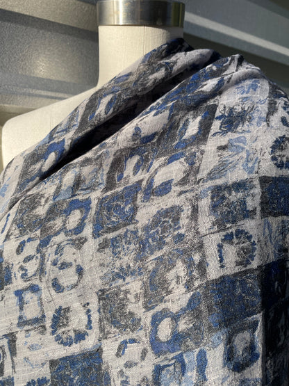 Blue Grey Abstract Sheer Gauze Rayon "Blue is a Mood"