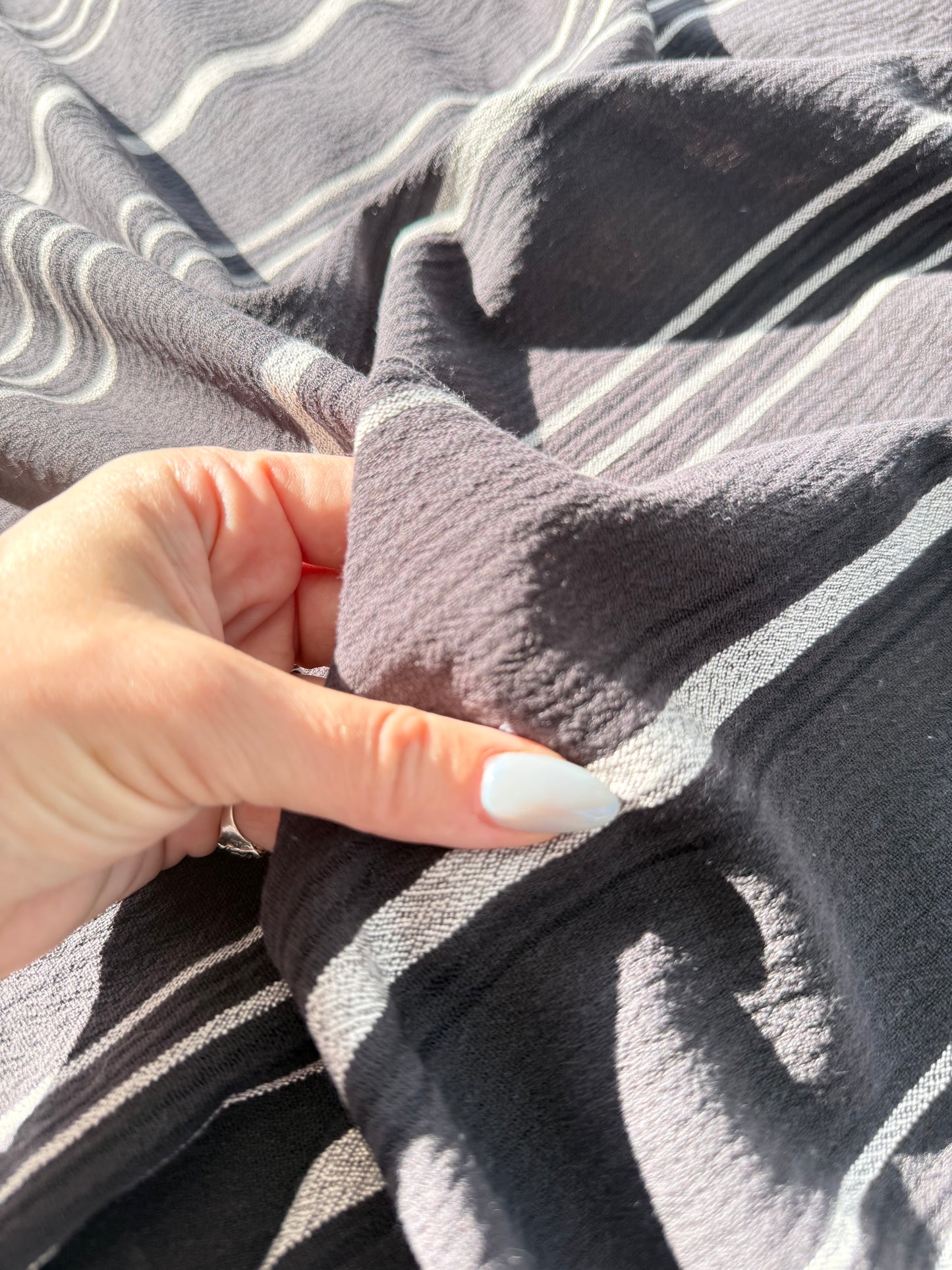 Black White Thin Stripe Cotton Gauze "Goth Sea Tea"