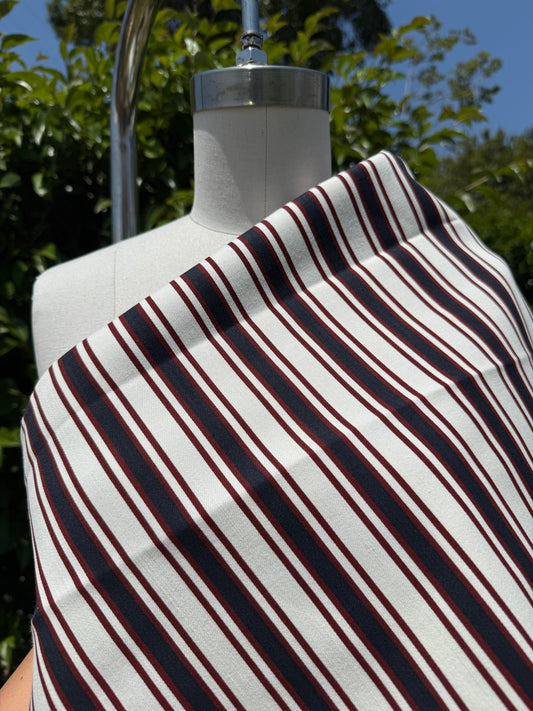Red Blue White Printed Stripe Cotton Spandex Denim Twill "Boardwalk Talk"