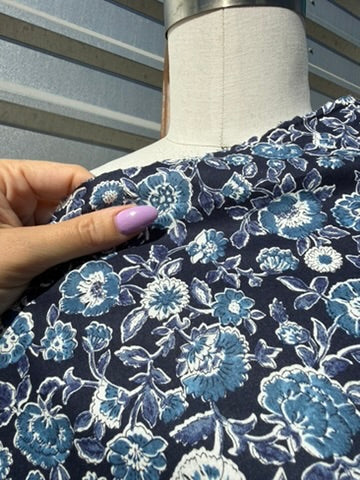Navy Blue Floral Cotton Woven "Teatime with Nana"