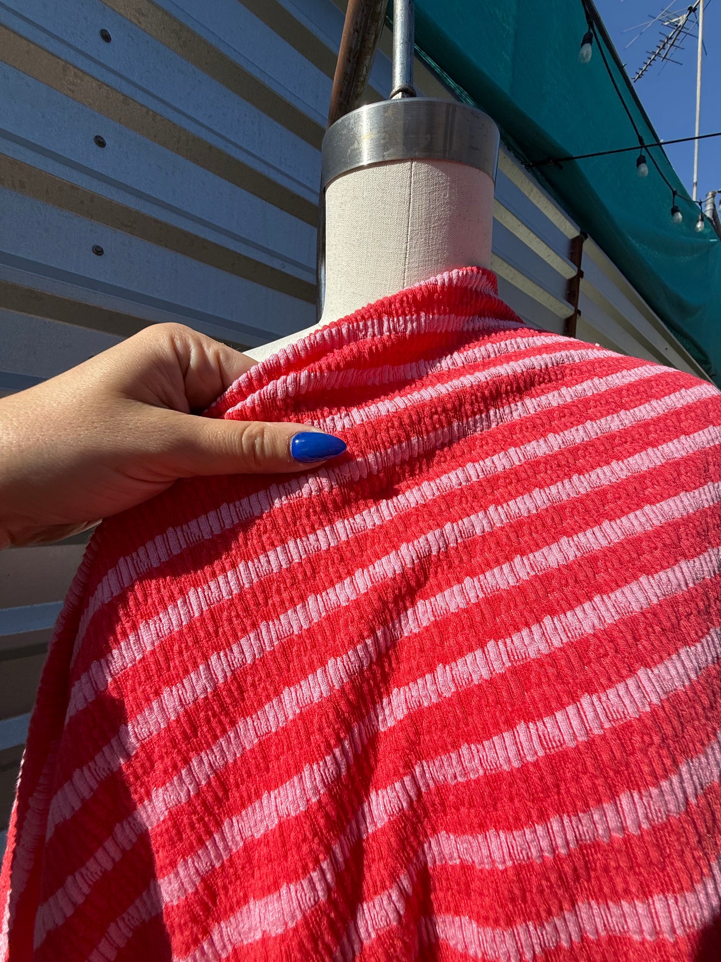 Magenta Pink Stripe Smocked Rayon Spandex Knit “Sour Rasberry"