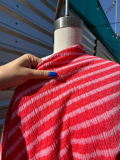 Magenta Pink Stripe Smocked Rayon Spandex Knit “Sour Rasberry"