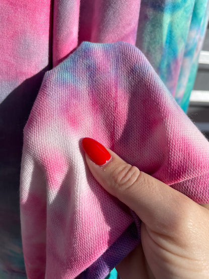 SeaFoam Pink Purple Rayon Spandex French Terry Yoga Jersey Fabric "Unicorn Warrior"