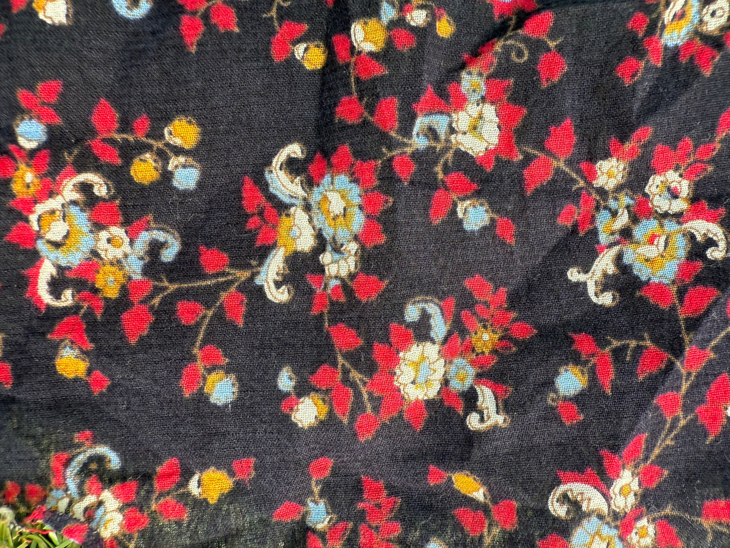 Navy Blue Red Yellow White Baby Blue Floral Vine Cotton Voile Woven "Fair Oaks Farm"
