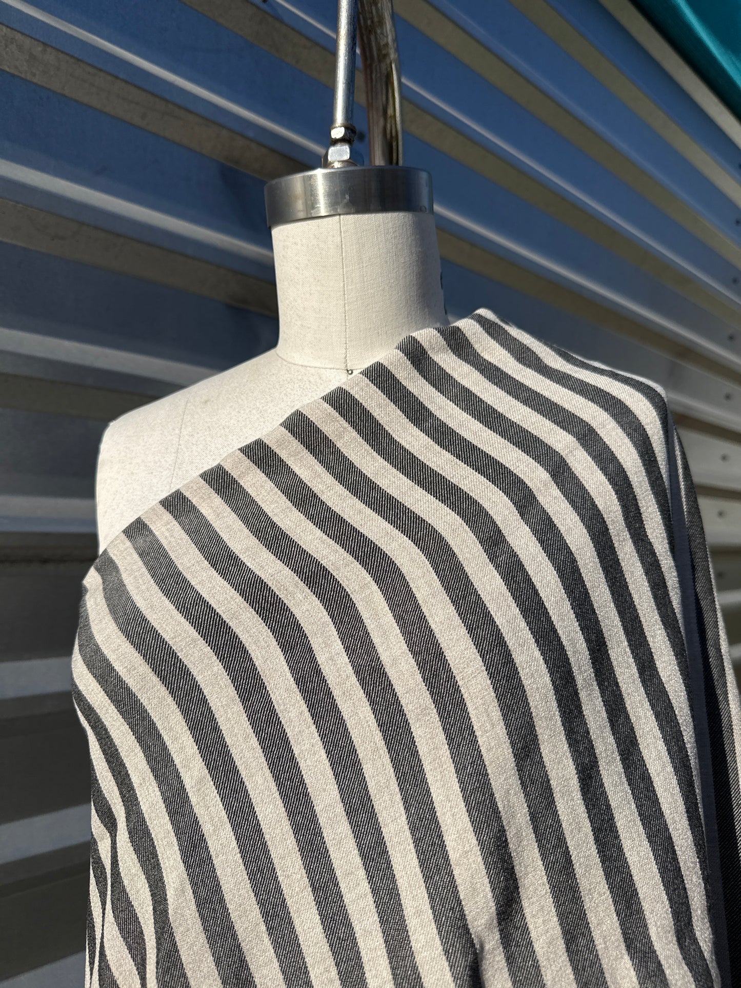 Charcoal Cream Vertical Stripe Rayon Polyester Gaberdine Woven ‘Smoked’