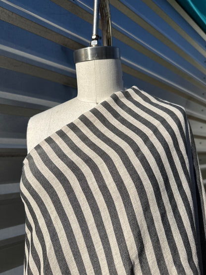 Charcoal Cream Vertical Stripe Rayon Polyester Gaberdine Woven ‘Smoked’