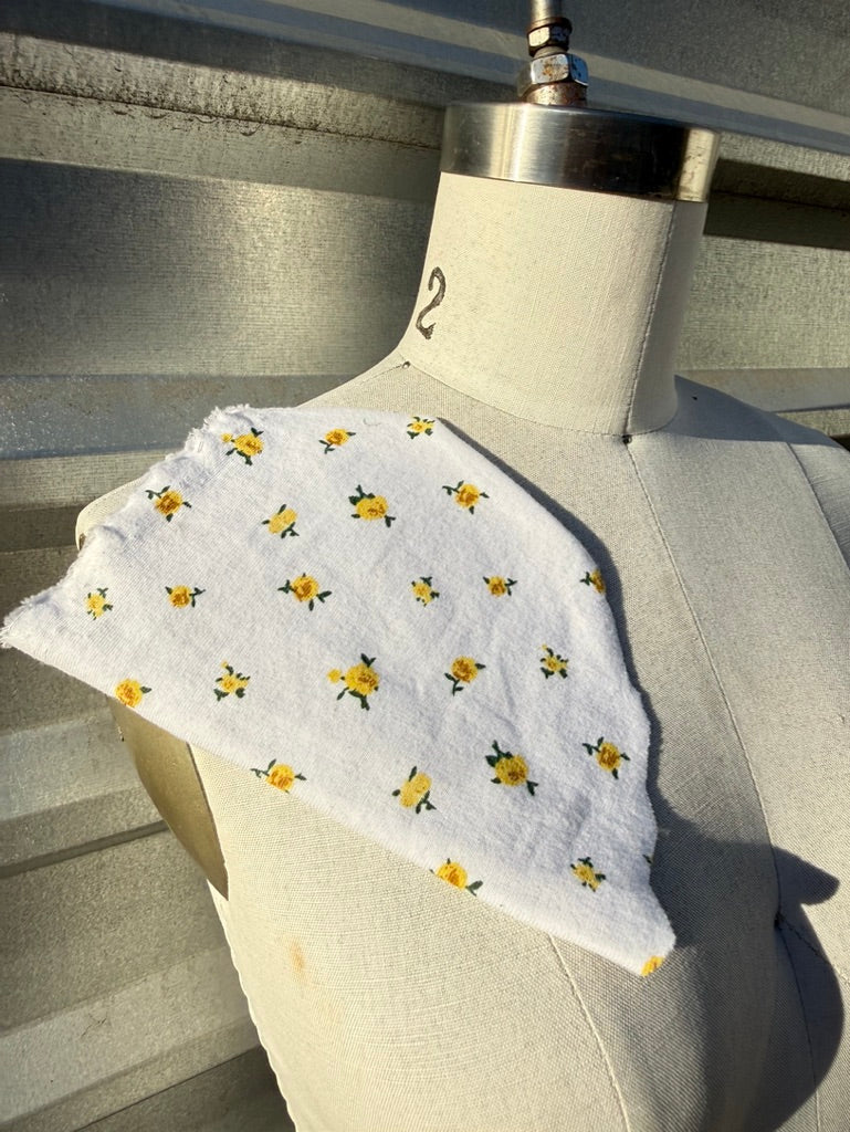 White Yellow Rose Bud Ditsy Floral Print Cotton Jersey Knit “Rose is Awake"