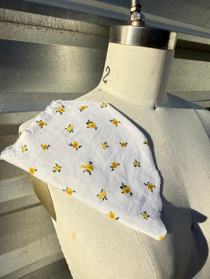 White Yellow Rose Bud Ditsy Floral Print Cotton Jersey Knit “Rose is Awake"