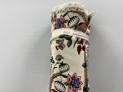 White Red Floral Polyester 4 Yards