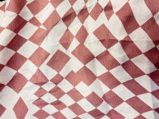 Pink Mauve Checker Marble Swirl Ripple Polyester Charmeuse Crepe "Warped Roses”