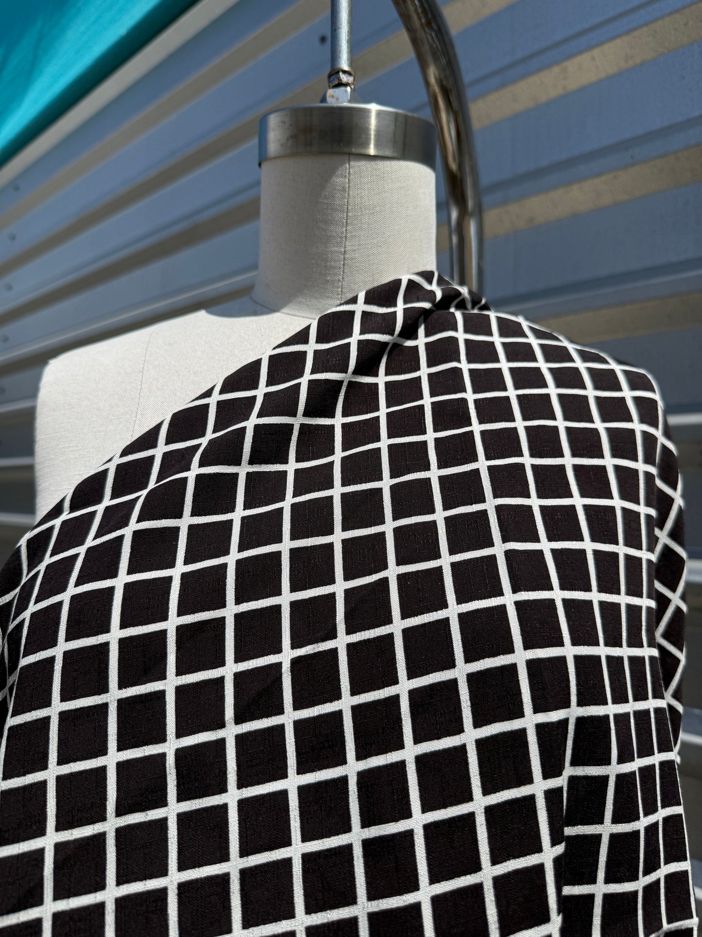 Black White Grid Square Print Rayon Crepe Woven "Grid Screen"
