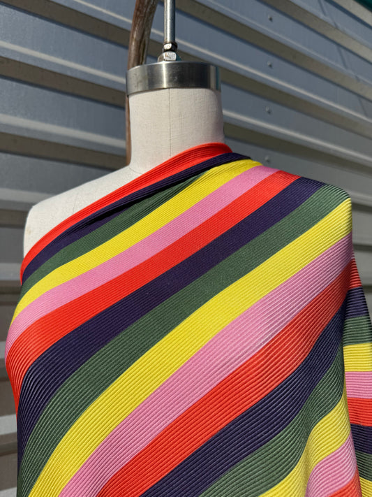 Rainbow 1” Stripe Polyester Spandex Rib Knit "Bold Blaze”
