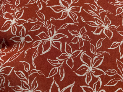 Rust Cream Island Floral Print Rayon Crepe Woven "Catalina Summer"